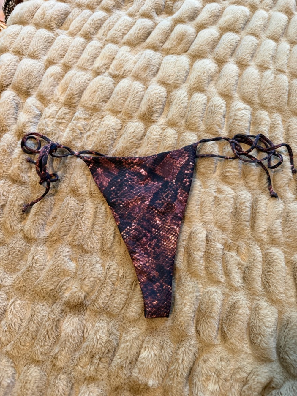 Skatie Snake-Print Tie-Side Bikini Bottom in Brown and Black